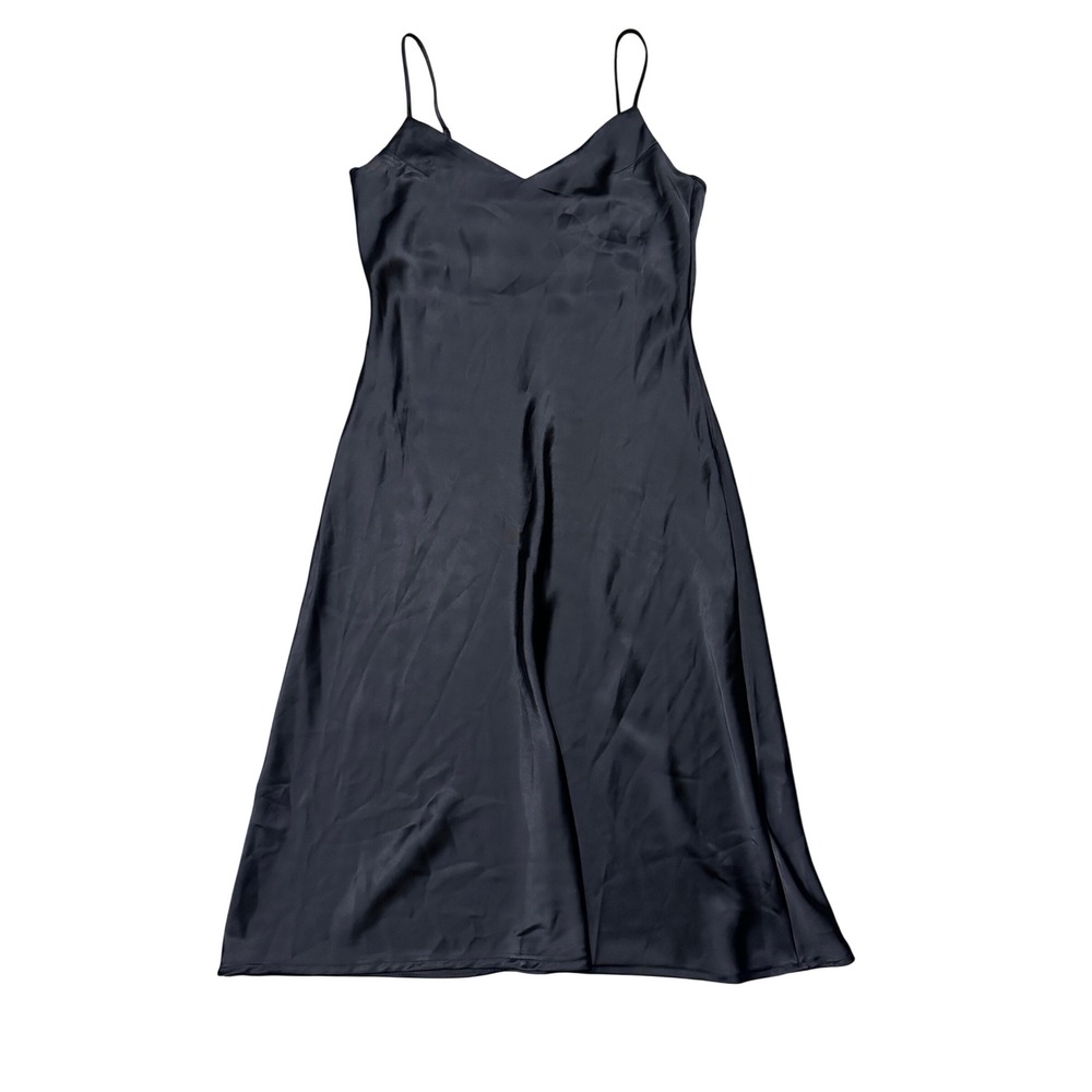 Oak + Fort Black Satin Midi Slip Dress V-Neck Spaghetti Strap Small